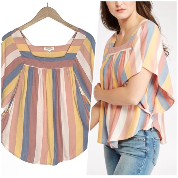 BeachLunchLounge | Women | Zoey Happy Stripe Flutter Sleeve Boho Top | Size XS - Picture 1 of 13